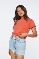 Women's French Terry Cropped Pullover in Red Medium