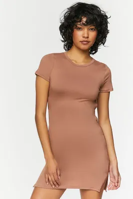 Women's Short-Sleeve Cutout Mini Dress in Taupe Large