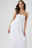 Women's Smocked Column Midi Dress in White Small