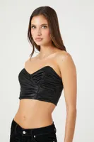 Women's Ruched Sweetheart Crop Top Black