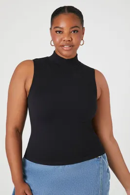 Women's Seamless Sweater-Knit Tank Top in Black, 2X