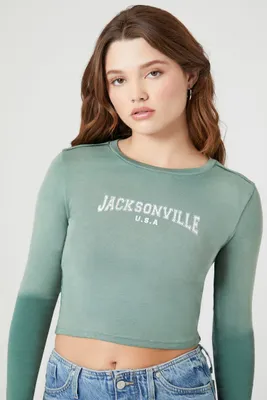 Women's Ribbed Knit Jacksonville Cropped T-Shirt in Green Small