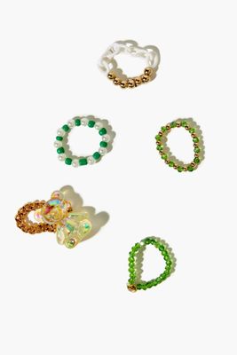 Women's Teddy Bear Beaded Ring Set in Green, 7