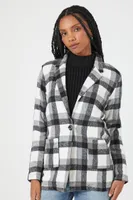 Women's Plaid Notched Blazer in Black/White Medium