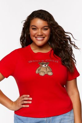 Women's Beary Chill Graphic T-Shirt in Red, 0X