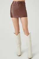 Women's Faux Leather Mini Skirt in Brown Large