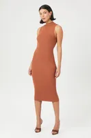 Women's Mock Neck Midi Sweater Dress in Chestnut, XL