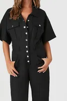 Women's Linen Snap-Button Jumpsuit in Black Small