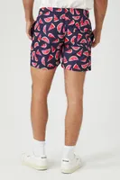 Men Watermelon Print Swim Trunks in Black Large