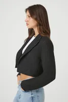 Women's Cropped Open-Front Tweed Blazer in Black Large