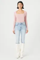 Women's Ribbed Knit Long-Sleeve Bodysuit in Pale Mauve Medium