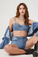 Women's Studded Sweetheart Denim Bralette in Denim Washed Small