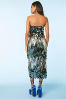 Women's Sequin Strapless Midi Dress in Black/Silver Small