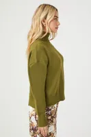 Women's Turtleneck Split-Hem Sweater in Green, XS