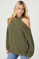 Women's Asymmetrical Open-Shoulder Sweater in Green Small