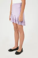 Girls Asymmetrical Satin Mini Skirt (Kids) in Purple, 9/10