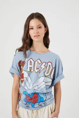 Women's ACDC Oversized Graphic T-Shirt in Blue, Size S/M