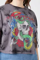 Women's Tie-Dye Poison Graphic Fringe T-Shirt in Black, 0X