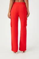 Women's Chiffon Cargo Straight-Leg Pants in Fiery Red, XS