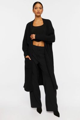 Women's Open-Front Longline Cardigan Sweater in Black Small