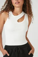 Women's Ribbed Knit Cutout Tank Top in White Medium