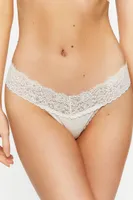 Women's Lace-Trim Thong Panties in Vanilla, XL