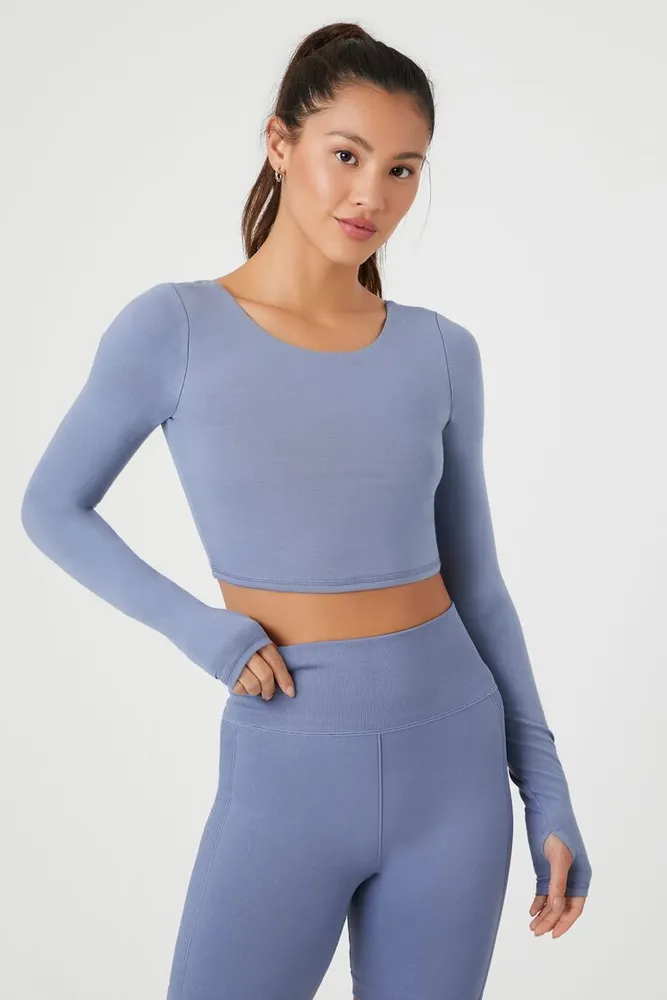 Women's Active Crisscross Cutout Crop Top in Heather Blue Large