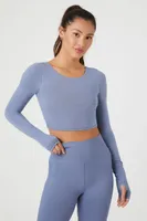 Women's Active Crisscross Cutout Crop Top in Heather Blue Small