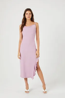 Women's Asymmetrical Cowl Midi Dress in Sugarplum Large