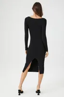 Women's Square-Neck Midi Sweater Dress in Black, XL