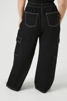 Women's Twill Wide-Leg Cargo Pants in Black, 1X