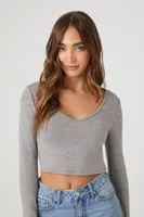 Women's Fitted V-Neck Crop Top in Grey, XXL