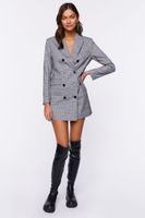 Women's Plaid Double-Breasted Blazer Mini Dress in Grey Small