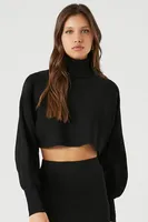 Women's Turtleneck Sweater & Skirt Set in Black, XL