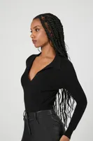 Women's Ribbed Sweater-Knit Bodysuit in Black Small