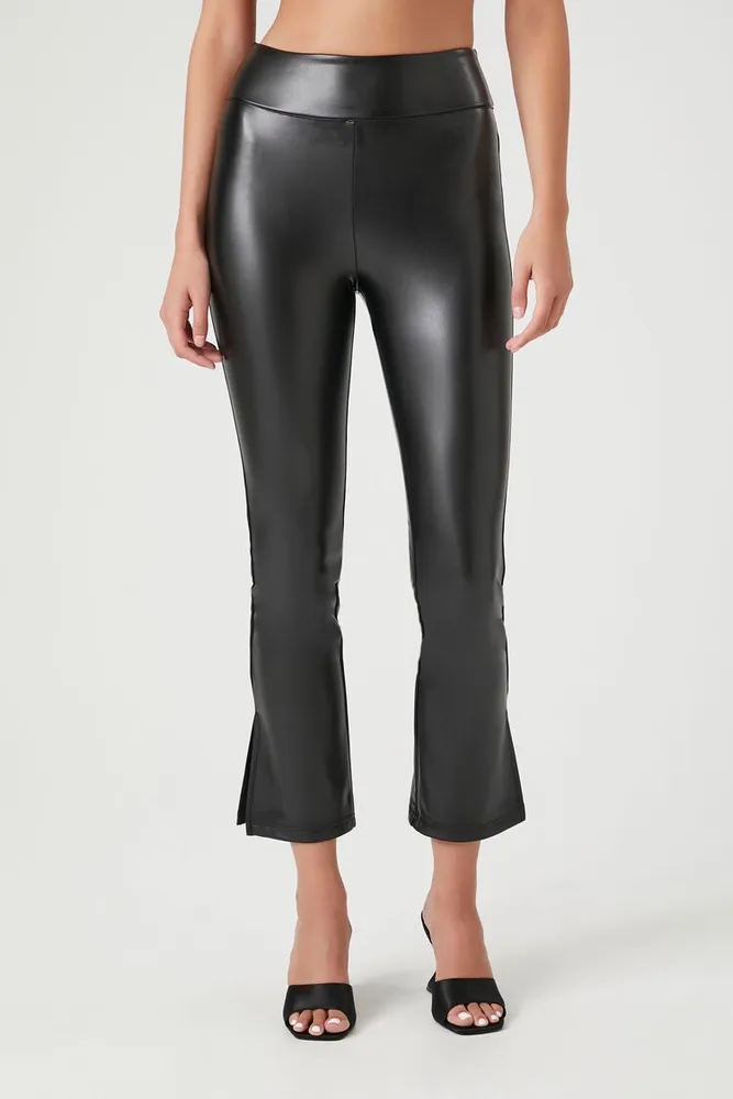 Women's Faux Leather Ankle Leggings in Black Large