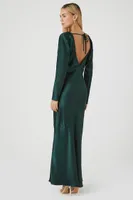 Women's Satin Cowl Neck Maxi Dress in Dark Green Small