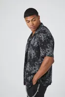 Men Rayon Floral Print Shirt in Black/White Medium