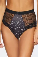 Women's Speckled Print Lace Cheeky Panties in Black/White Small