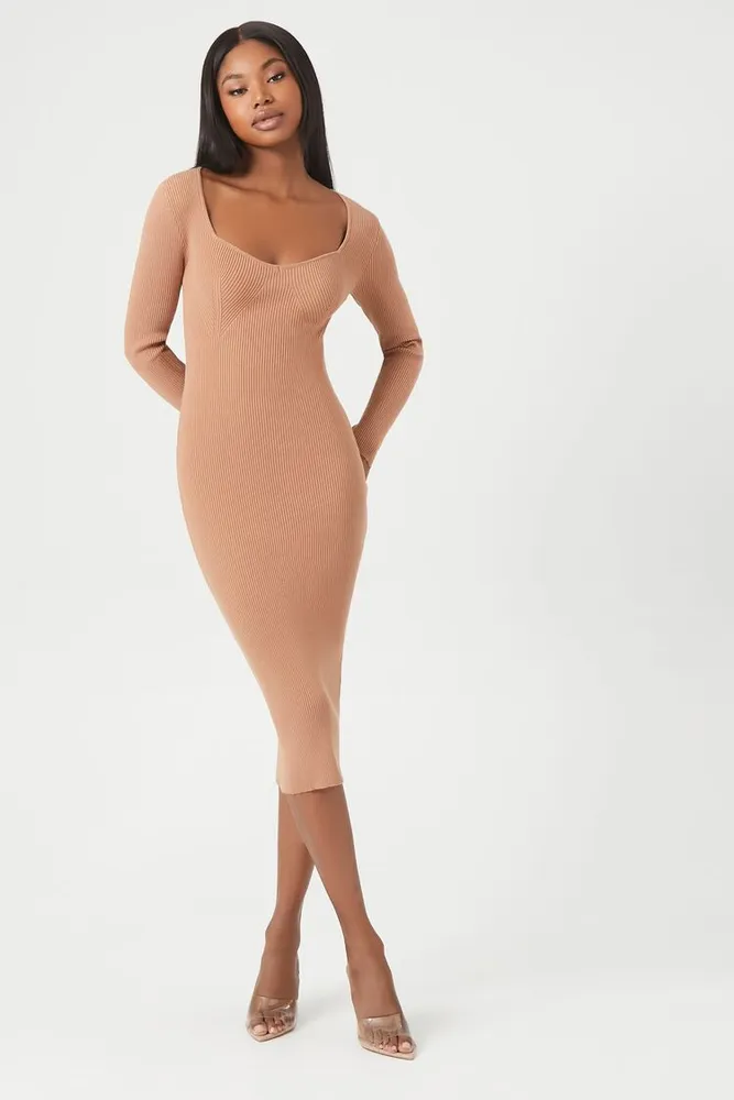 Women's Bodycon Midi Sweater Dress in Carob, XS