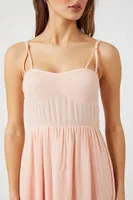 Women's Tie-Strap Gauze Maxi Dress in Peach , XS