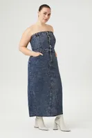 Women's Denim Strapless Maxi Dress in Medium Denim, 3X