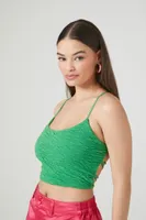 Women's Textured Lace-Back Cropped Cami in Green Large