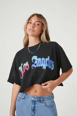 Women's Los Angeles Graphic Cropped T-Shirt in Black Small