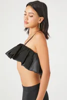 Women's Satin Ruffle Cropped Cami in Black Medium