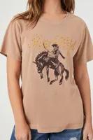 Women's Rhinestone Stay Wild Cowboy T-Shirt in Tan Medium