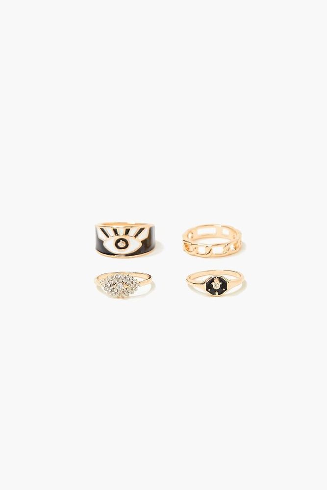 Women's Evil Eye & Chain Ring Set in Gold/Black, 7