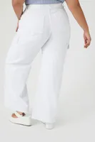 Women's Belted Wide-Leg Cargo Pants in White, 1X