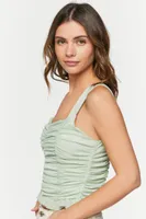 Women's Ruched Ruffle-Trim Tank Top in Mint Small