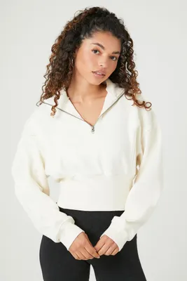 Women's French Terry Half-Zip Pullover in Vanilla Small